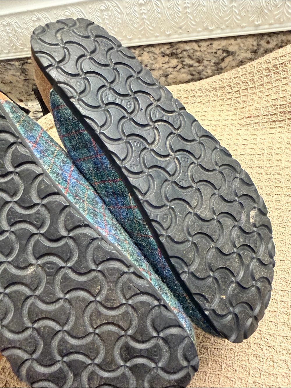 Birkenstock Blue Green Plaid Felt Clogs - Picture 5 of 6